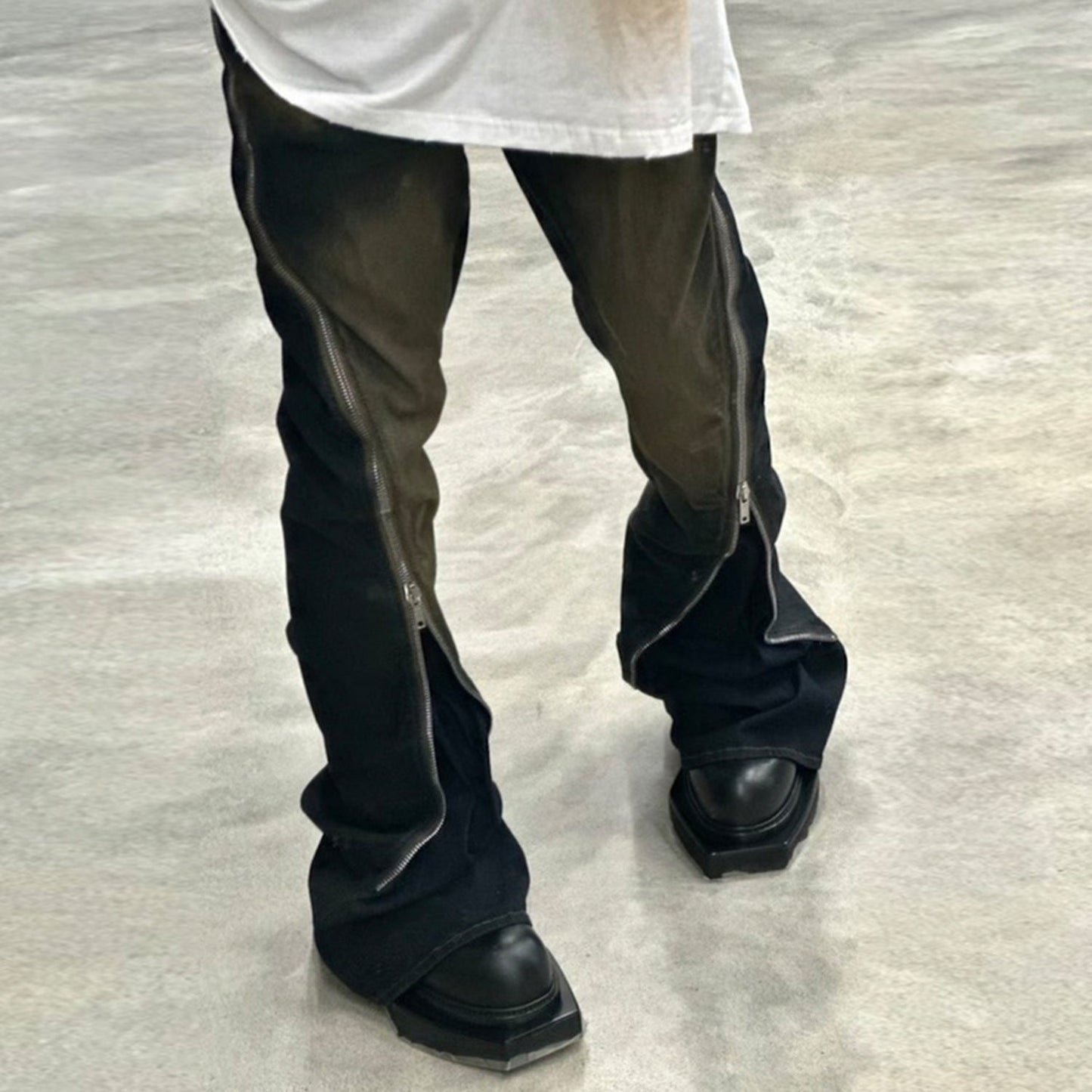 MIJKO Men's Vintage Pants MIJKO Men's Women's Washed Old Trousers Wide Feet Zipper Jeans