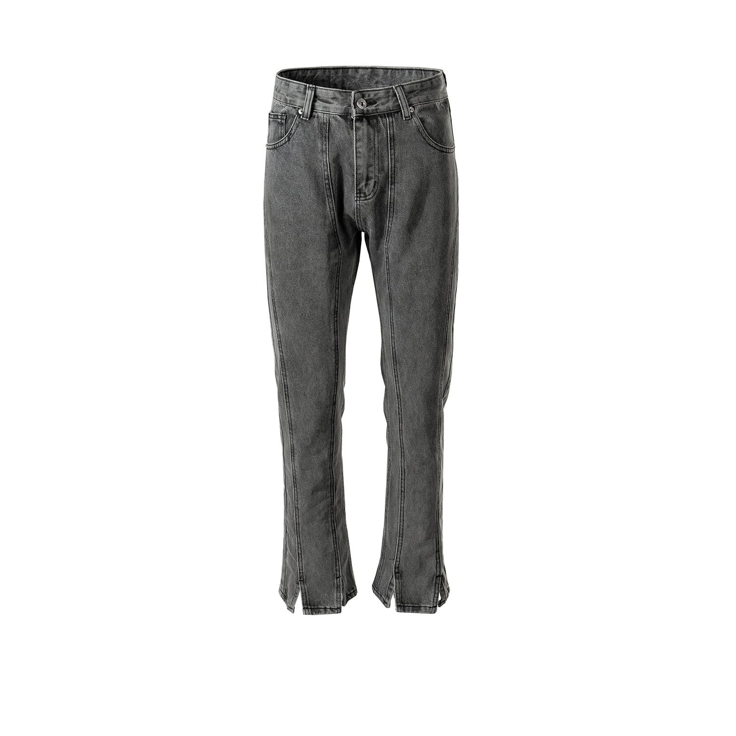 MIJKO Men Vintage Pants MIJKO Splicing Wide-footed Trousers Washed Old Jeans