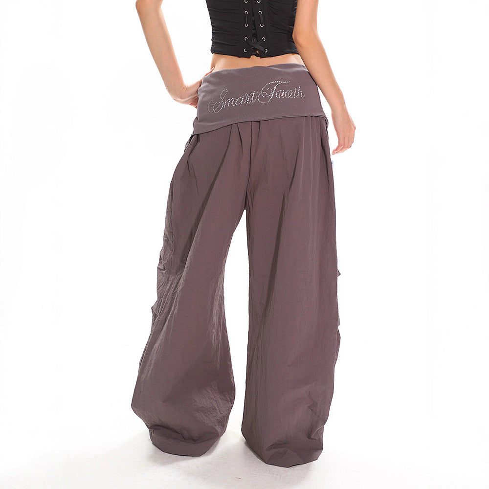 Women casual pants high waist paratrooper pants wide leg women