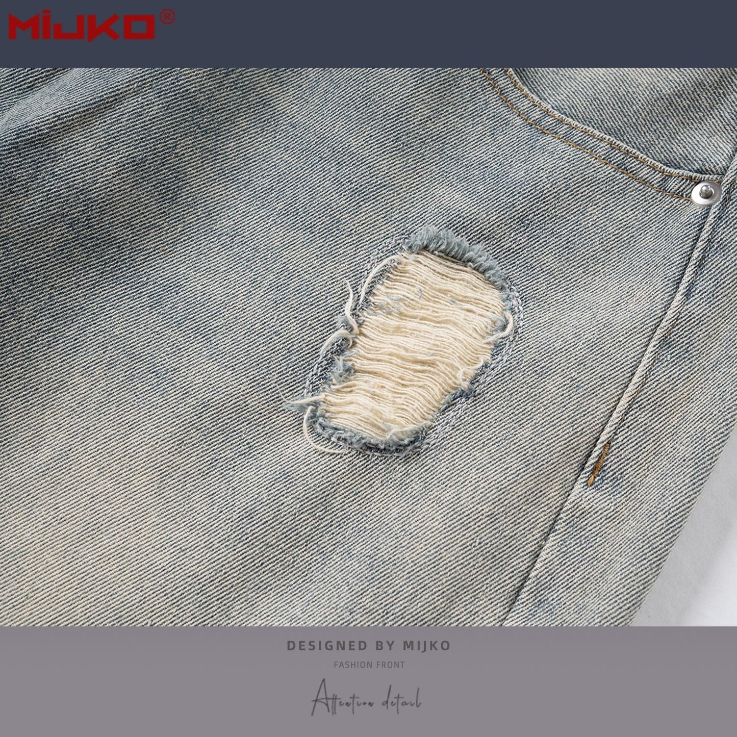 MIJKO Mens Vintage Pants Old Ripped Slim Jeans