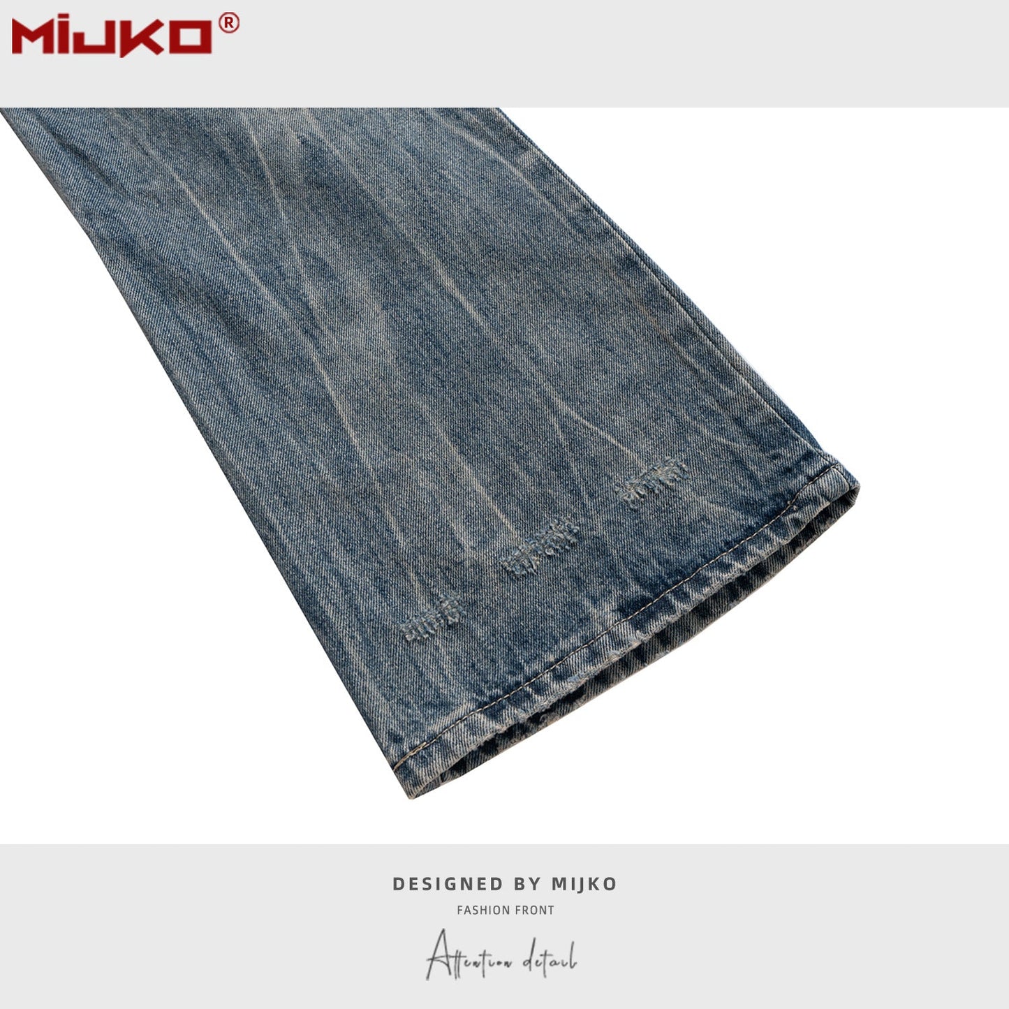 MIJKO Mens Vintage Pants Distressed Blue Bootcut Jeans