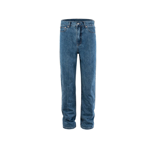 MIJKO Men's Vintage Pants MIJKO Trousers Men's and Women's Straight Washed Blue Old Jeans
