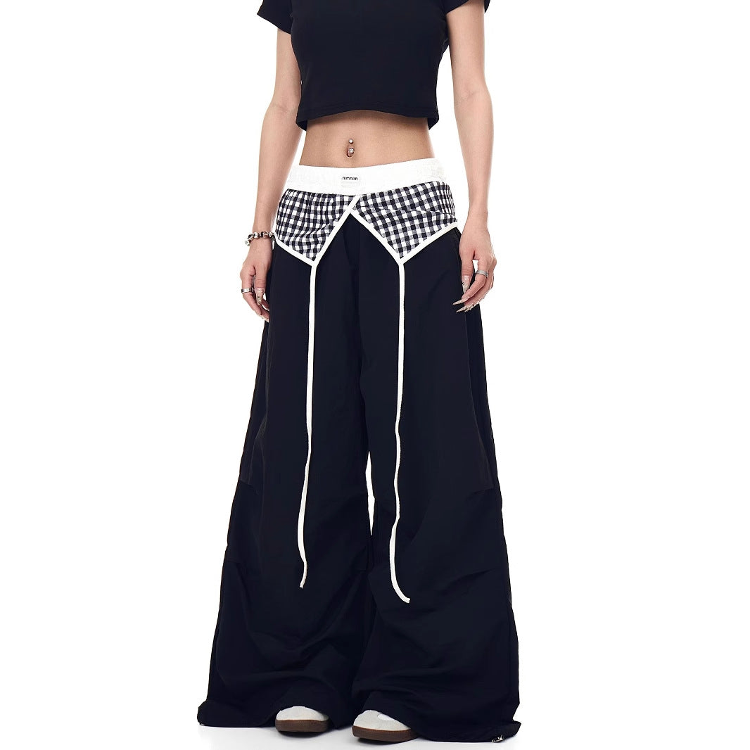 Women casual pant summer loose belt fart curtain pleats