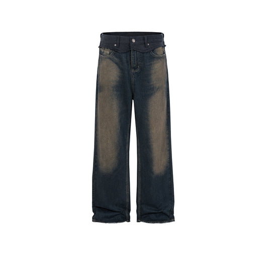 MIJKO Men's Vintage Pants MIJKO Men's Women's Wide Pants Old Splicing Jeans