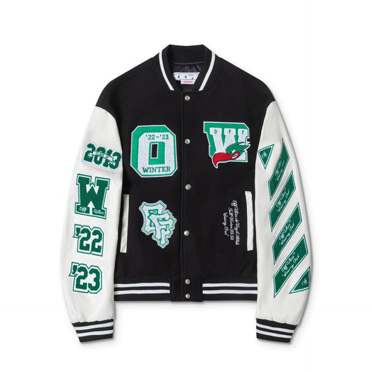 Off White Jacket Spring and Autumn OW Cartoon Bird Pattern Baseball Jacket Jacket