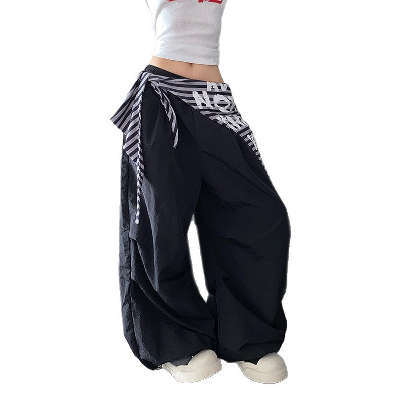 Womens casual pants vintage striped hip hop scimitar pants