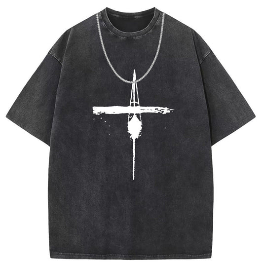 Men T Shirts Short Sleeve T-Shirt Washed Old Punk