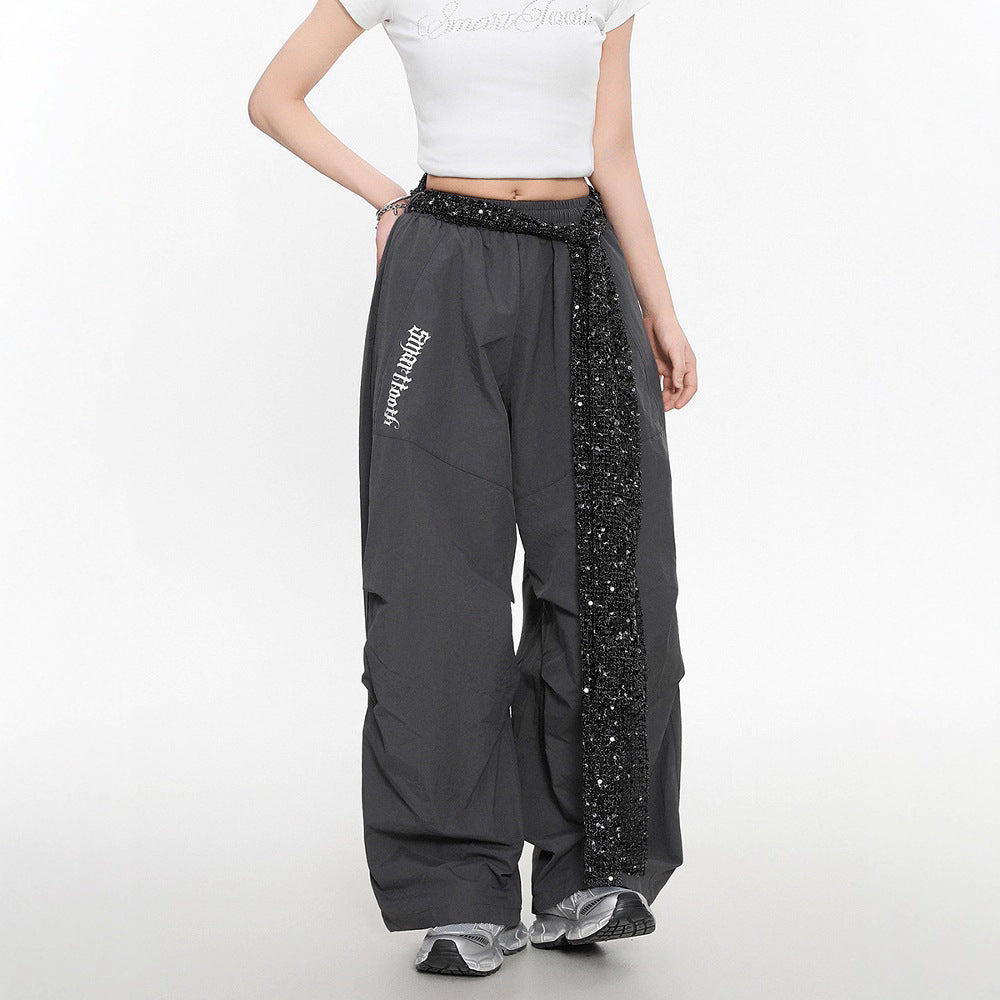 Women casual pants sequin straps