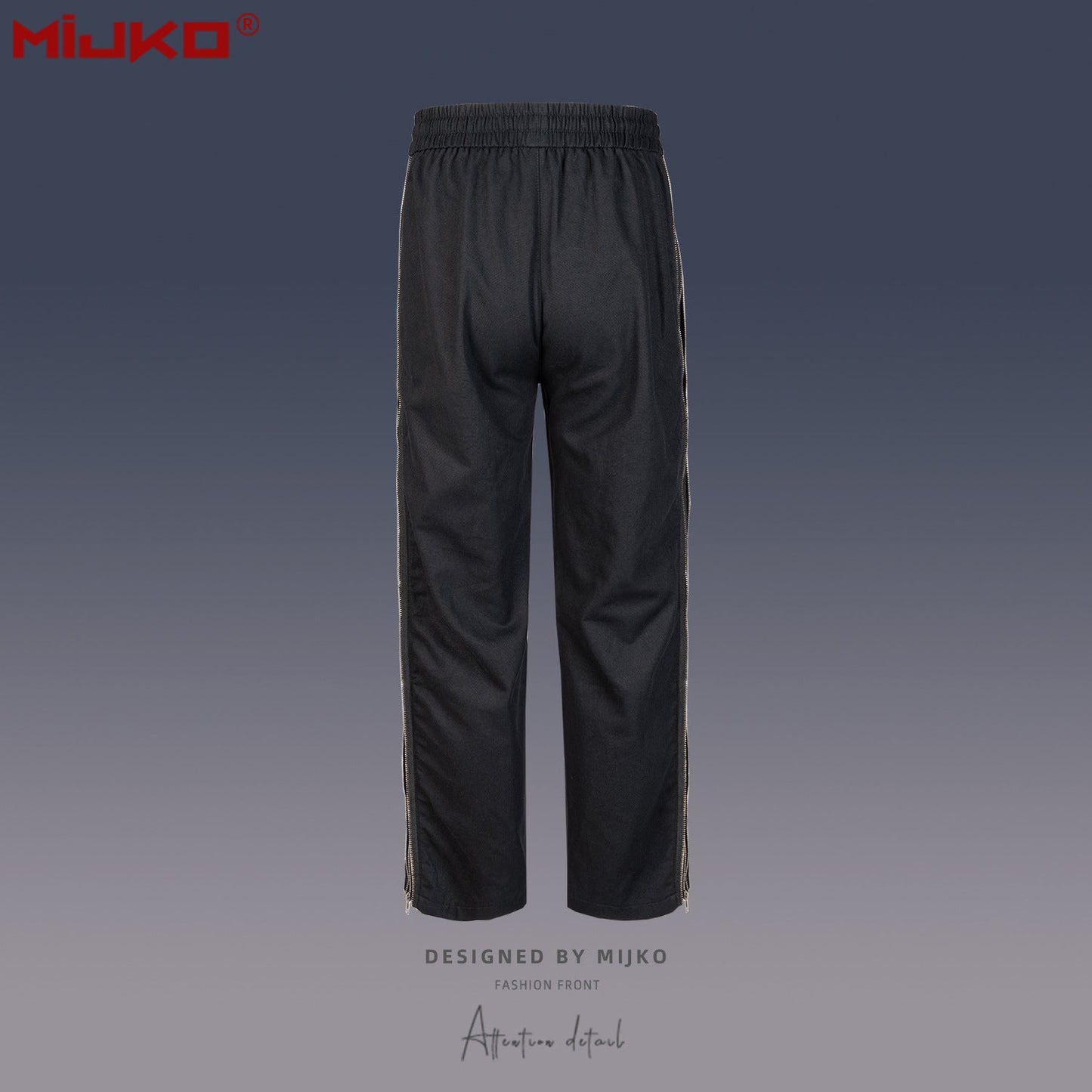 MIJKO Mens Vintage Pants Zipper-embellished Drawstring Slacks