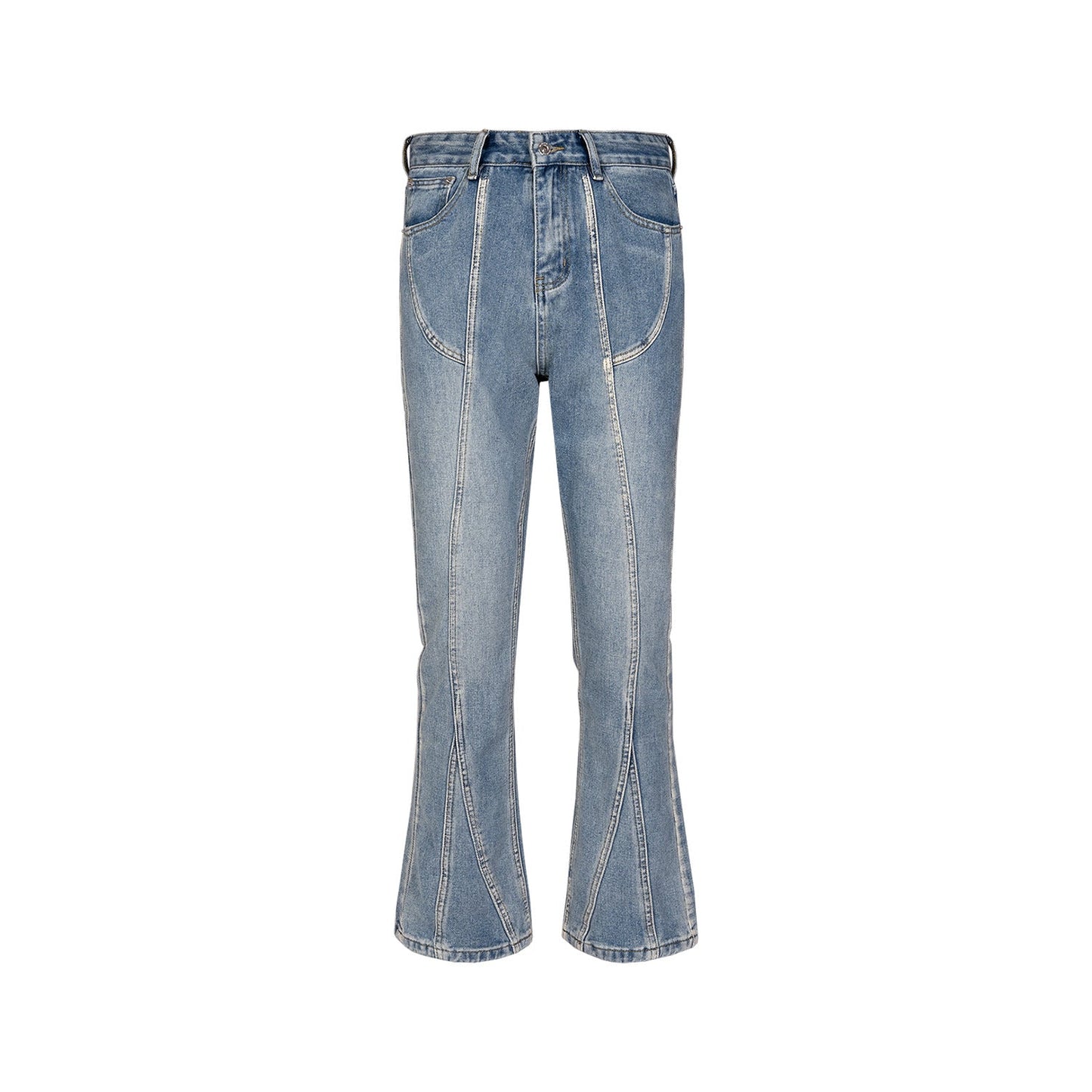 MIJKO Men's Vintage Pants MIJKO splicing men's and women's slightly washed white retro jeans