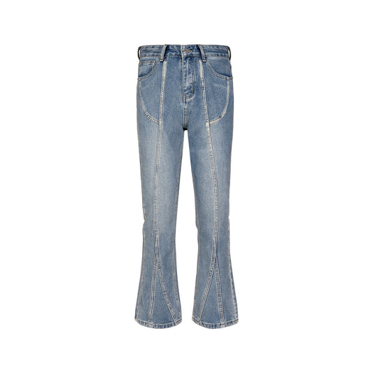 MIJKO Men's Vintage Pants MIJKO splicing men's and women's slightly washed white retro jeans