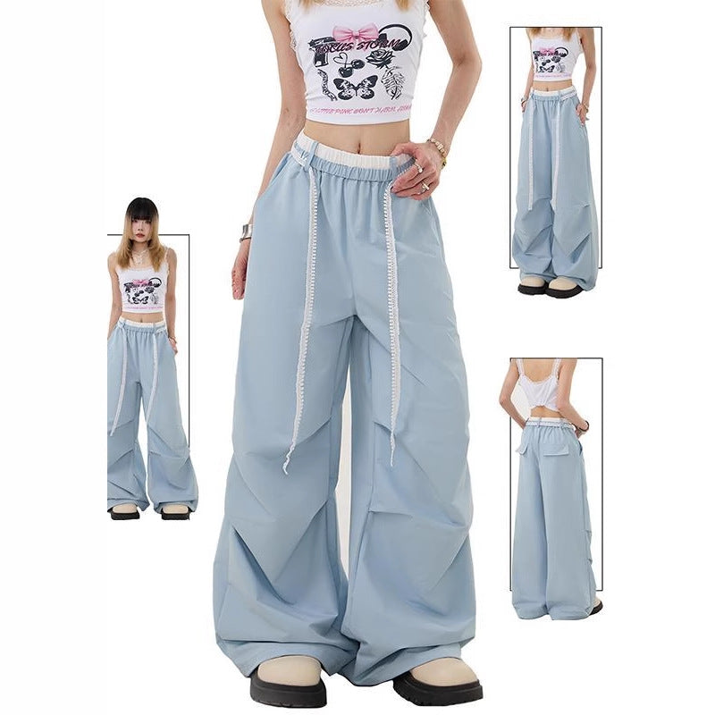 Women casual pants high waist double waist splicing women's summer loose