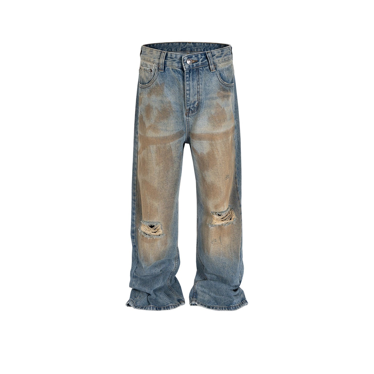 MIJKO Mens Vintage Pants Ripped Old Blue Jeans