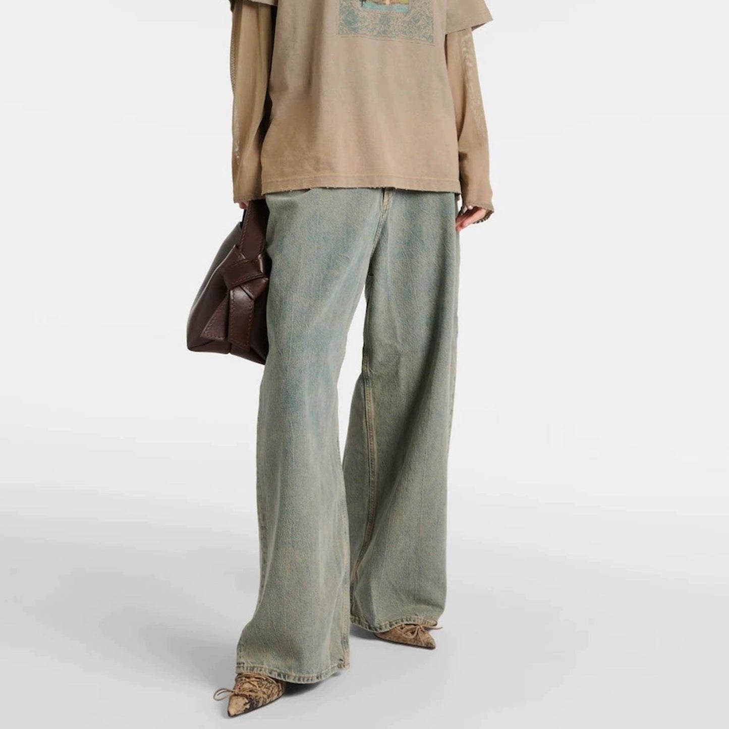 MIJKO Men's Vintage Pants MIJKO Men's and Women's Washed Faded Old Straight Denim Trousers