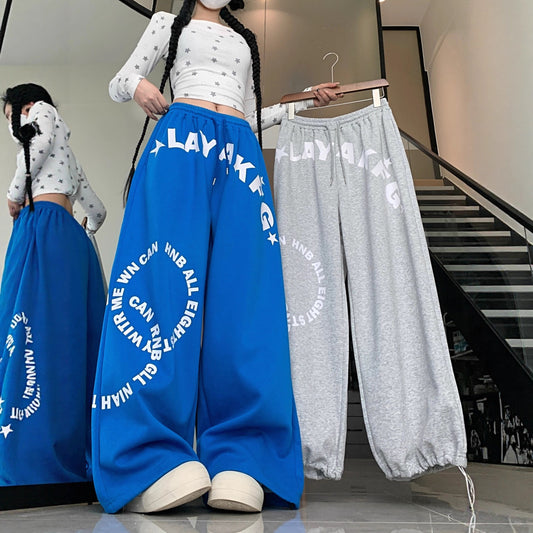 Women casual pants retroletterprintingloose