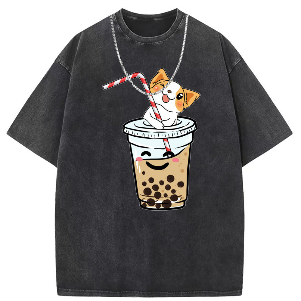 Men T Shirts Washed Old Printed Short Sleeve T-Shirts Loose Casual