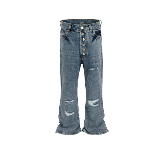 MIJKO Men Vintage Pants MIJKO washed and old micro-pull trousers men's and women's design jeans