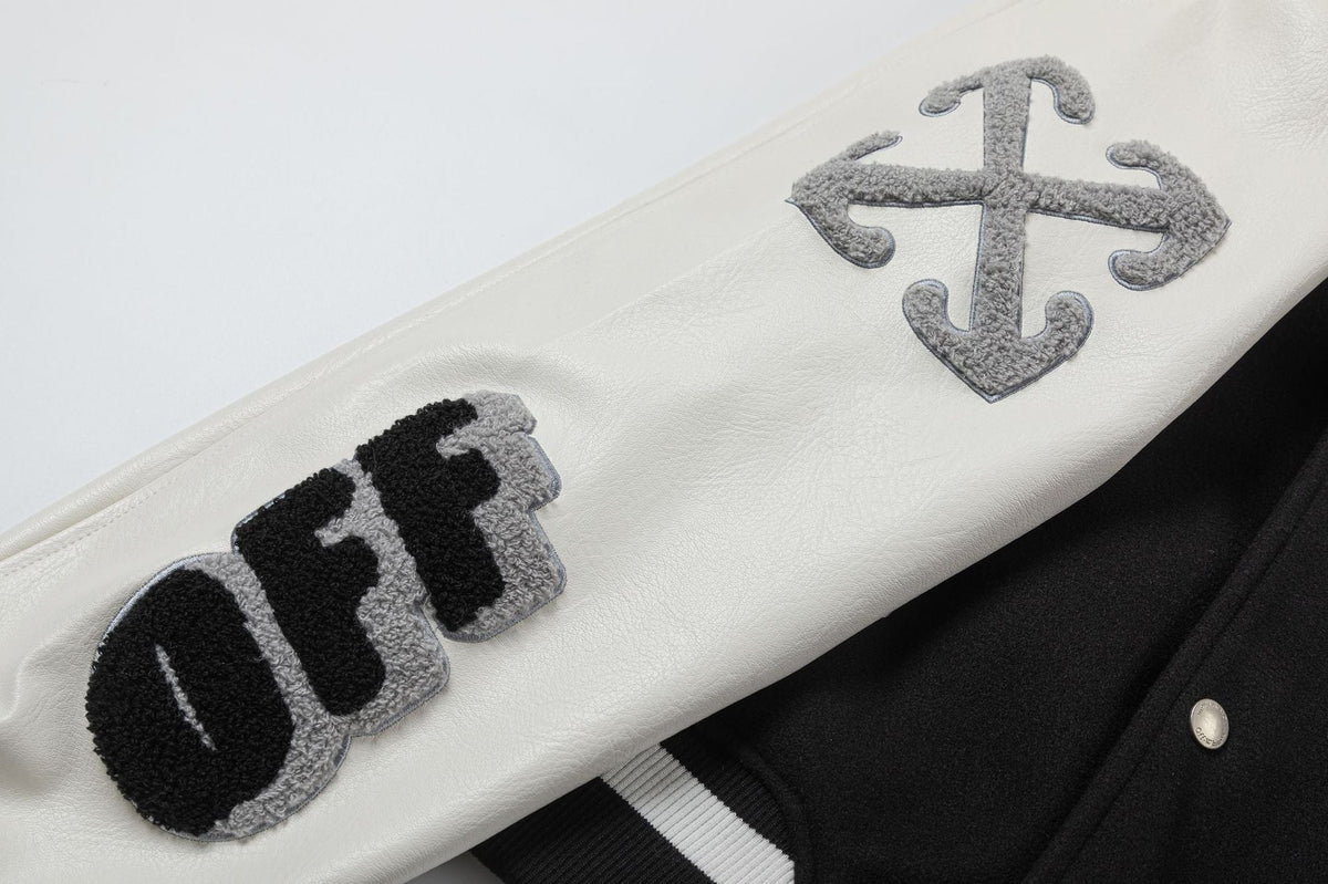 Off White Jacket Spring and Autumn OW Splicing Letter Pattern Baseball Jacket Jacket