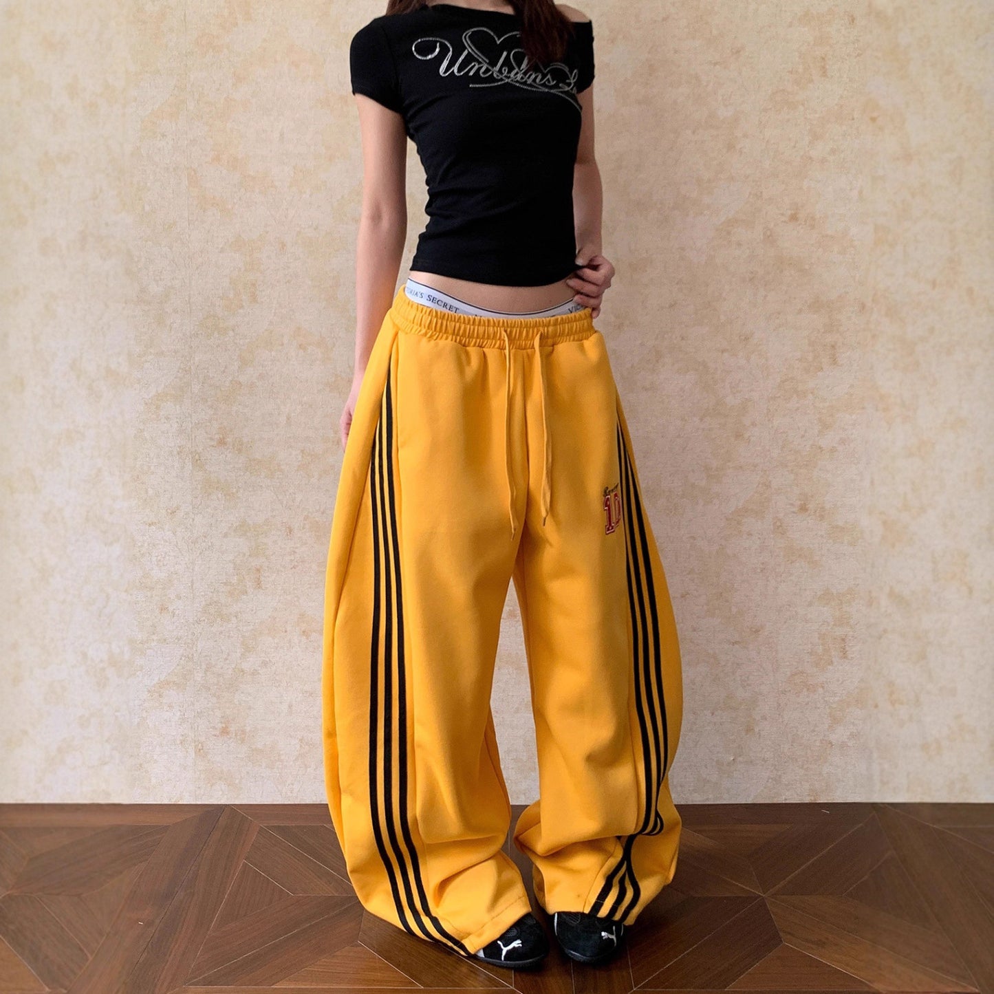 Women casual pant looseretrocontrast colorstripes