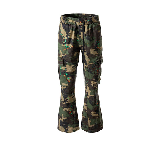 MIJKO Mens Vintage Pants MIJKO Men's Women's Hip Hop Camo Wide-footed Flared Casual Pants