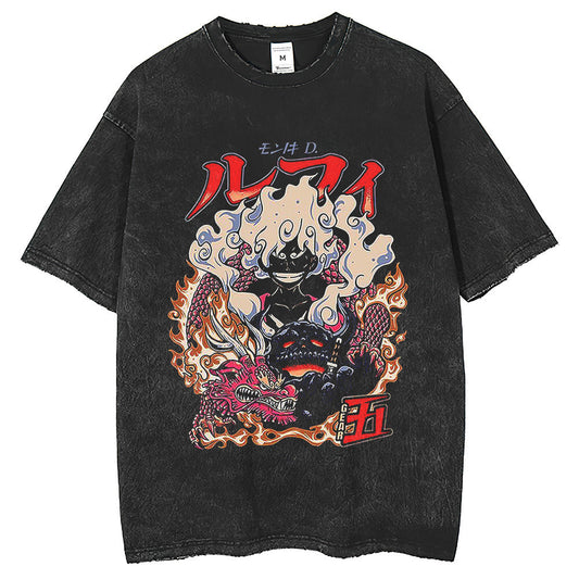 Mens T Shirts ONE PIECE Printed T-Shirt Short Sleeve Vintage Washed Old