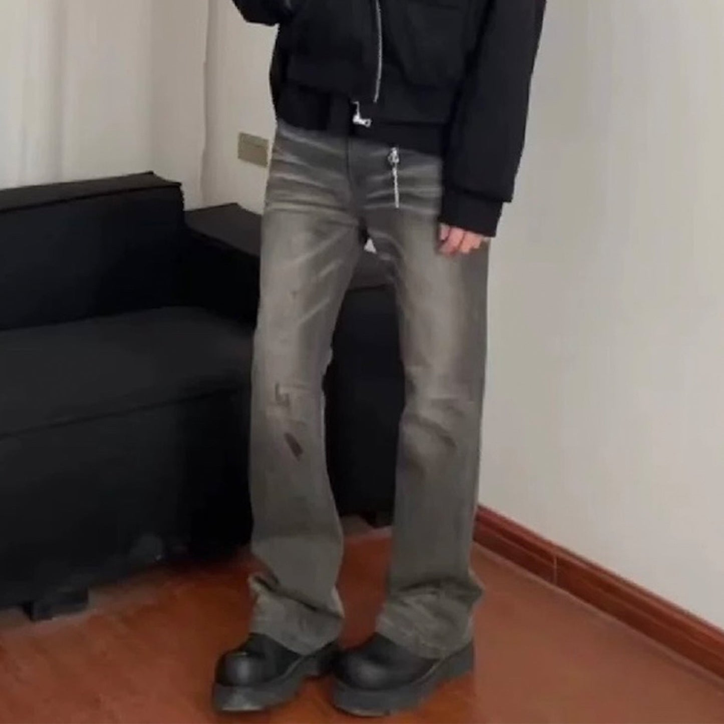 MIJKO Mens Vintage Pants MIJKO Mens Women's Flared High Street Slim-Fit Jeans