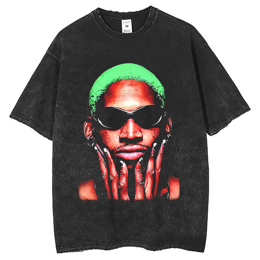 Mens T Shirts Rodman vintage American vintage print short-sleeved T-shirt washed