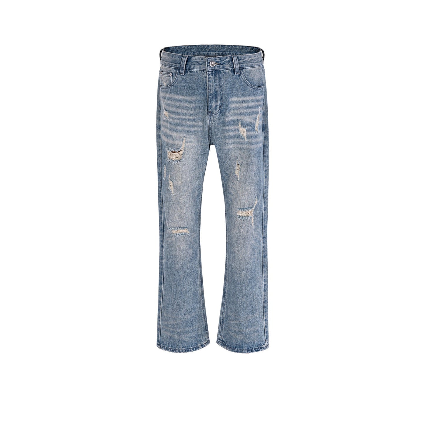 MIJKO Mens Vintage Pants MIJKO Wash Old Trousers Ripped Jeans