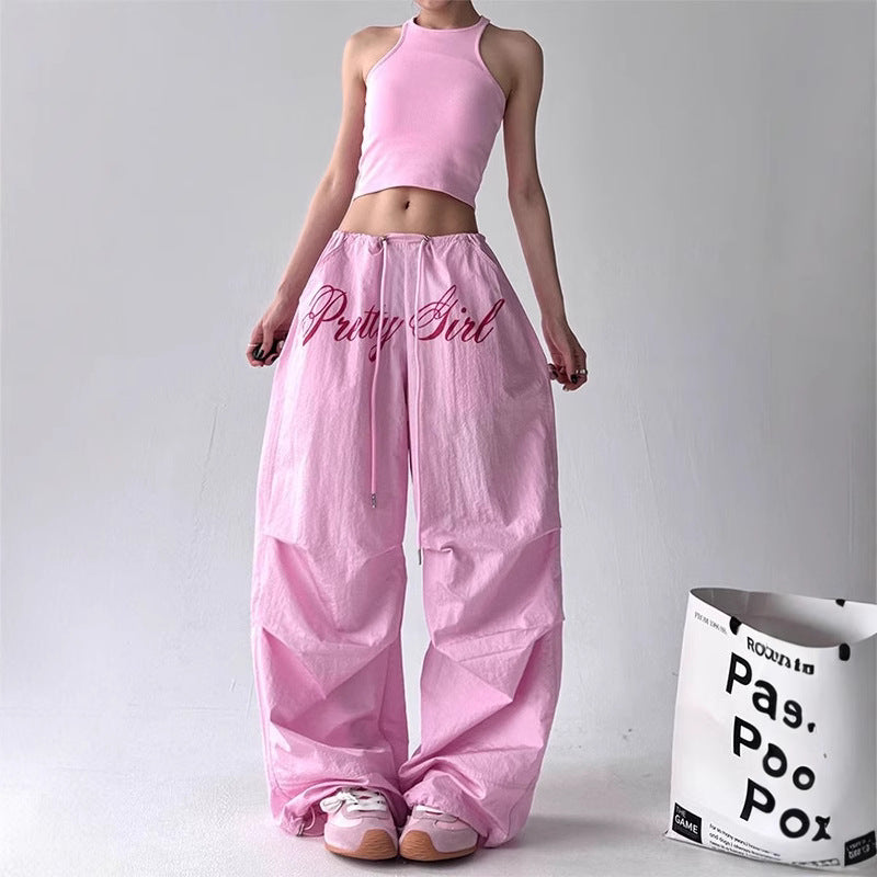 Women casual pants overalls summer retro loose wide-leg pants