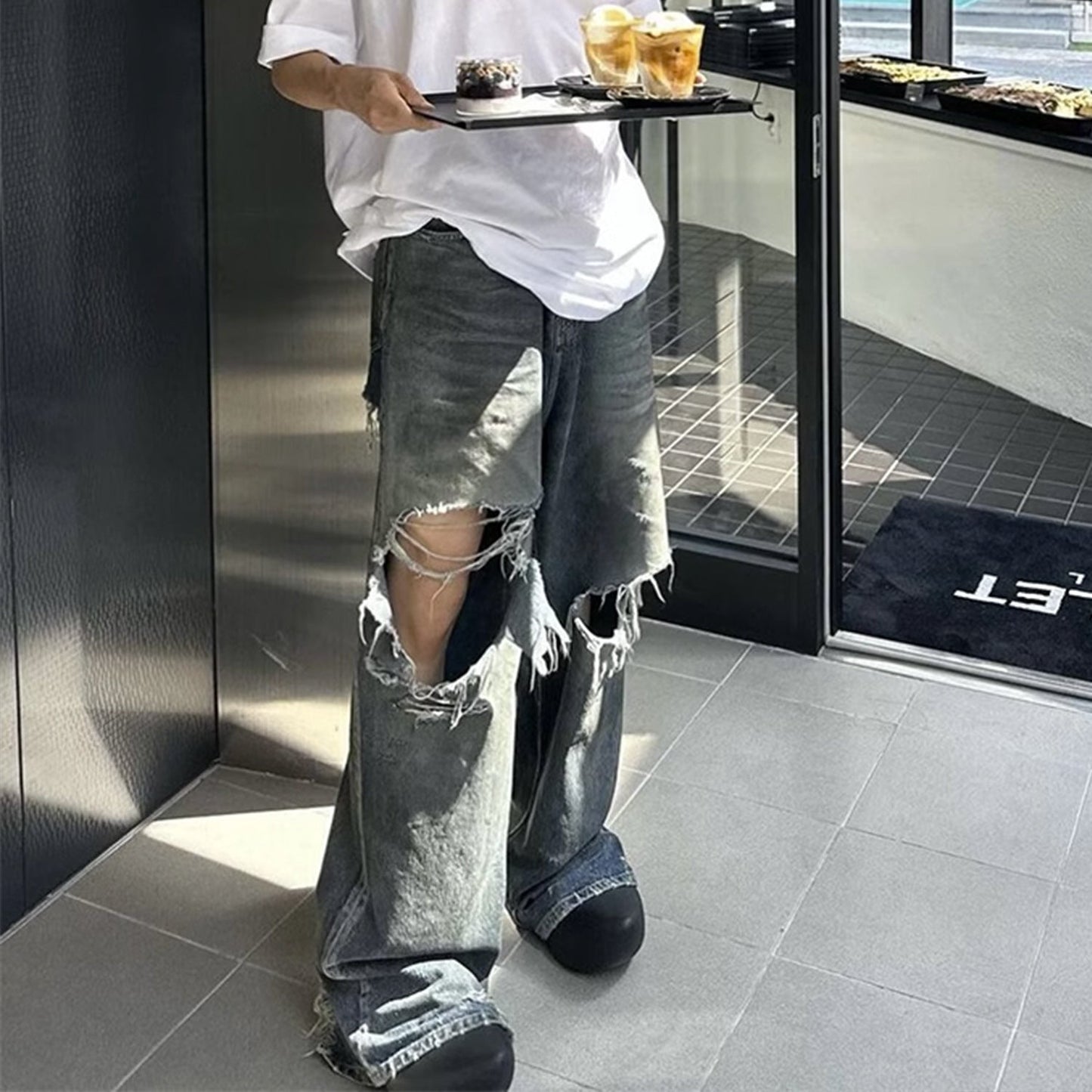 MIJKO Mens Vintage Pants MIJKO Vintage Washed Old Crease Textured Jeans