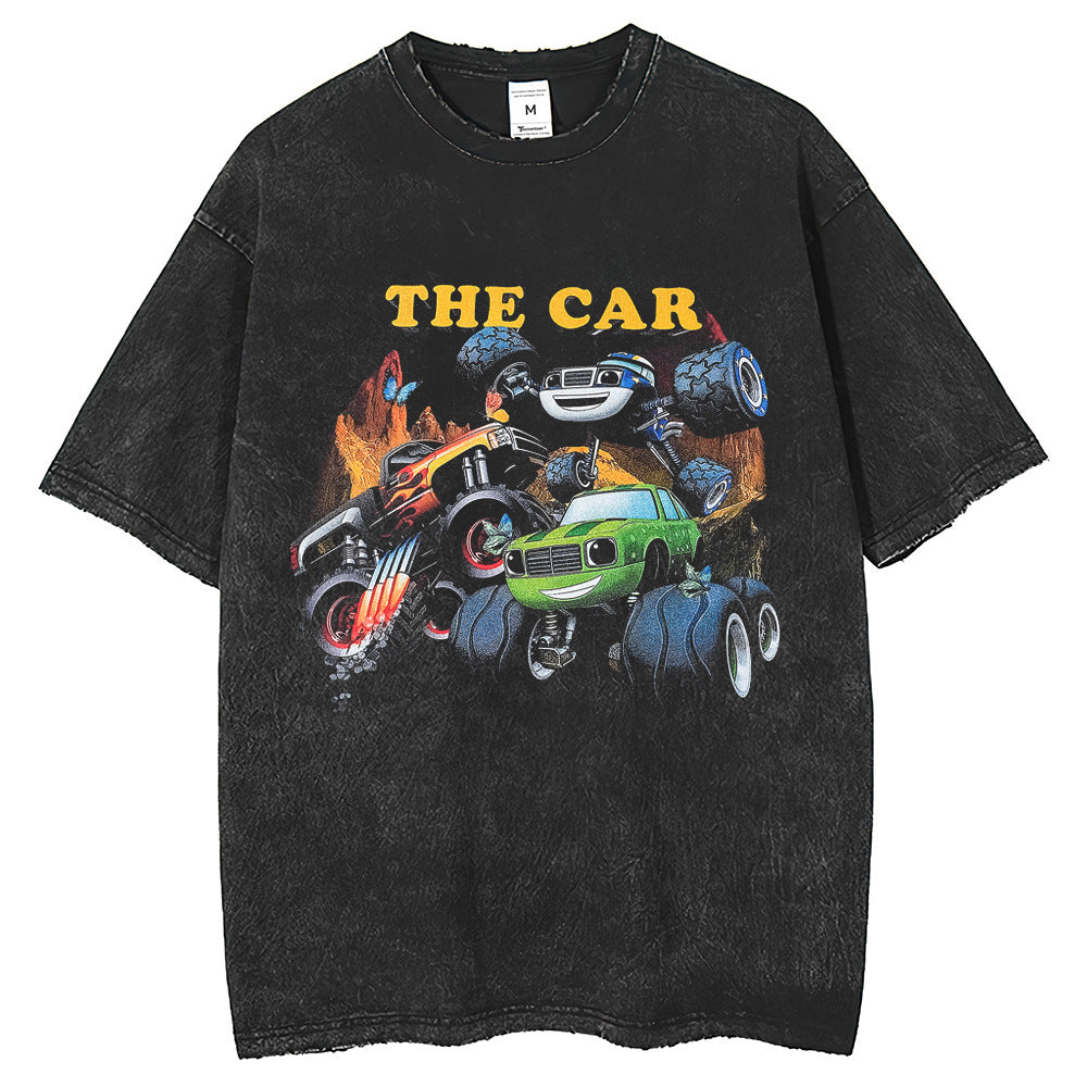 Mens T Shirts Vintage Printed Short Sleeve T-Shirts Washed and Old