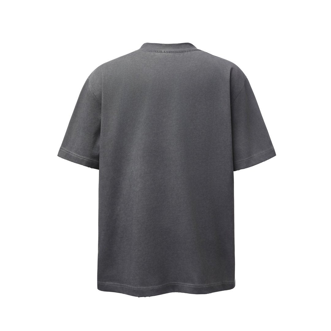 Men t shirts retro double yarn washed distressed printing loose short sleeves