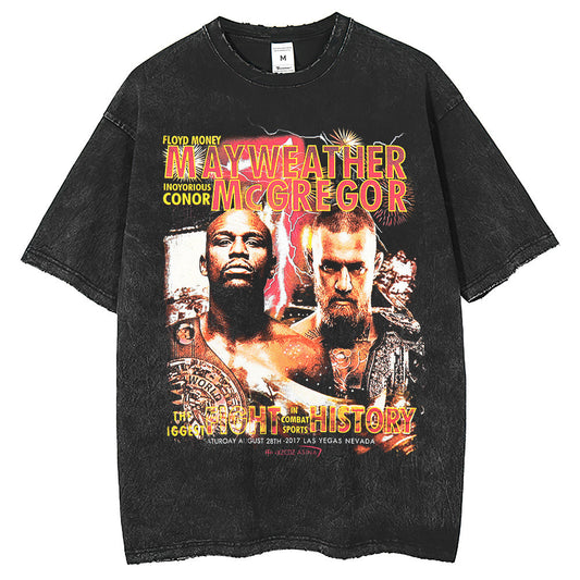 Men T Shirts Vintage Printed Cotton Washed Old T-Shirts Short Sleeves