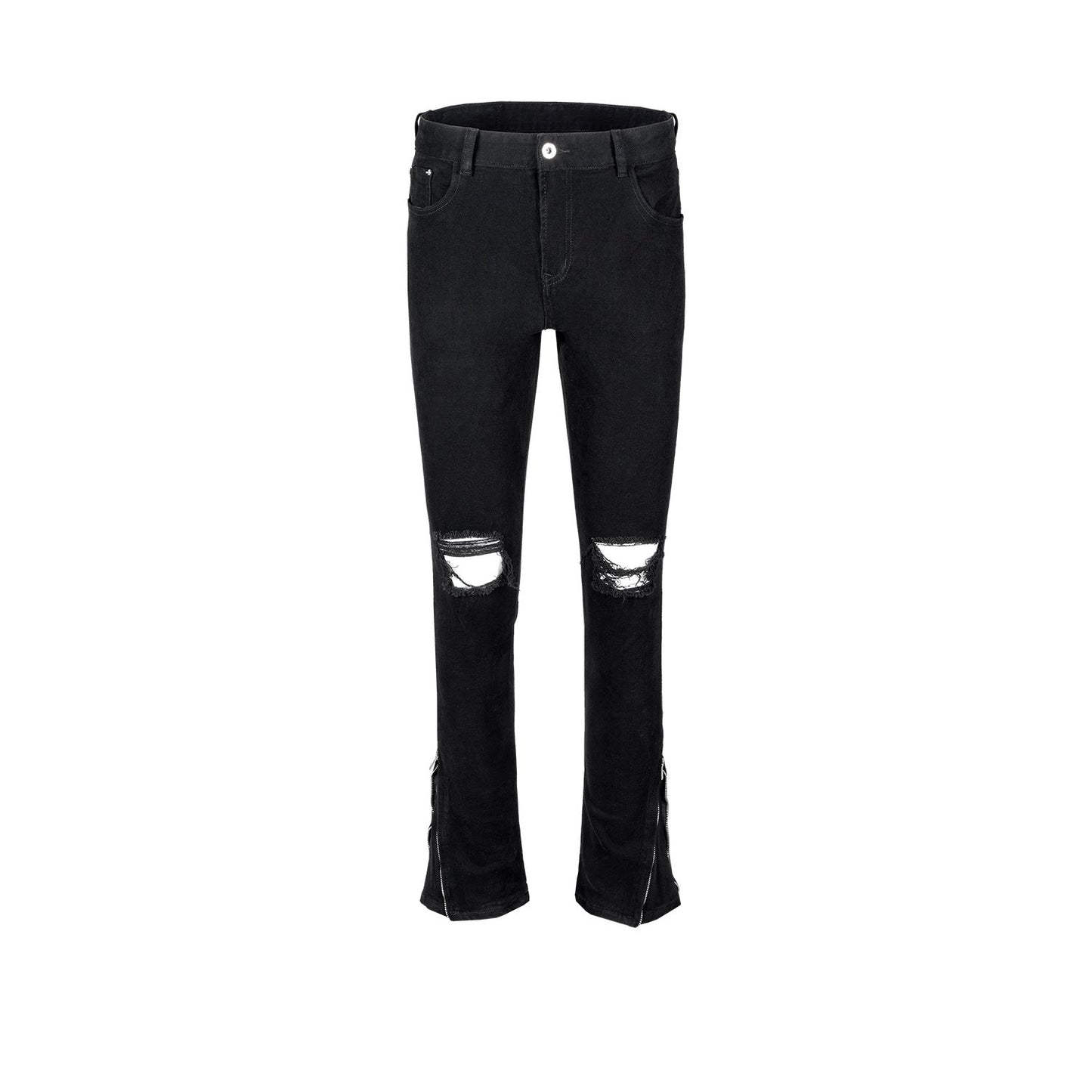 MIJKO Mens Vintage Pants Zipper Leg Ripped Unisex Jeans