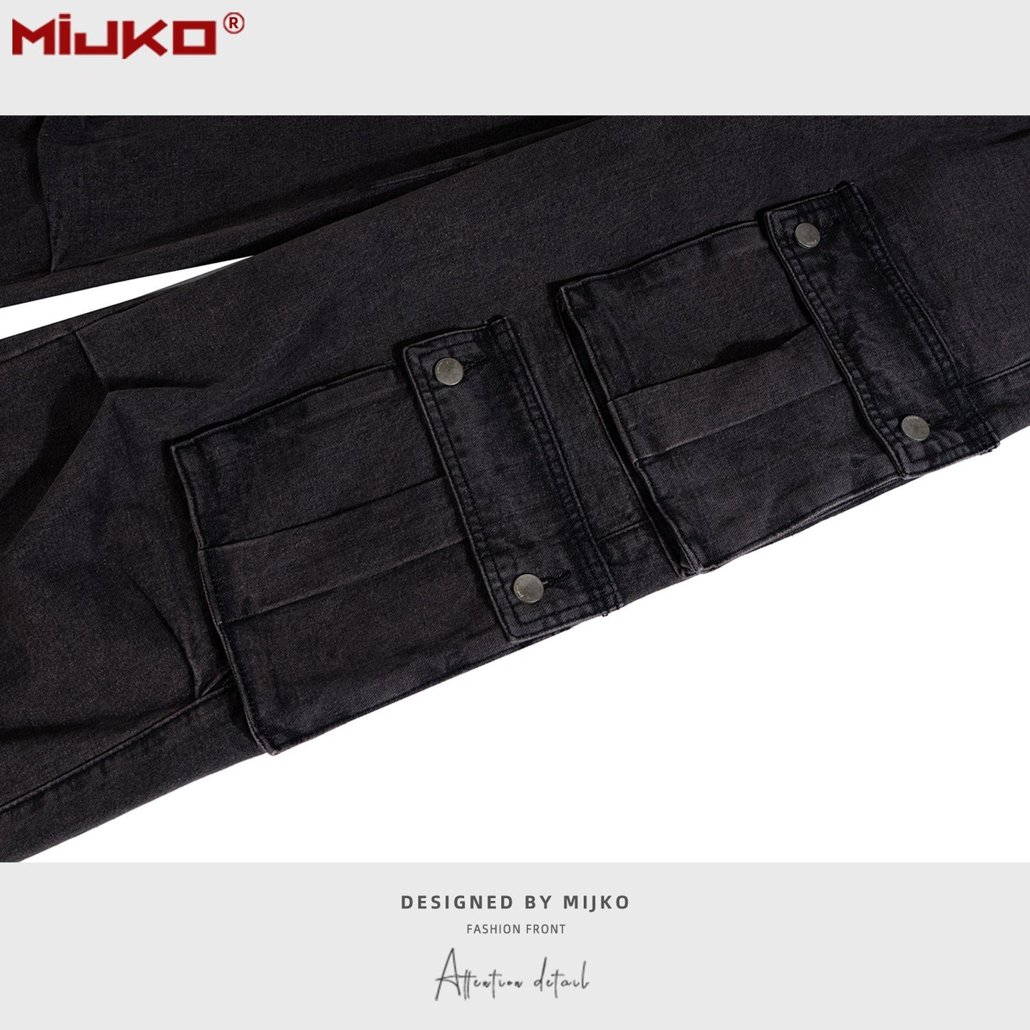 MIJKO Mens Vintage Pants Multi-pocket Wide-foot Bootcut Jeans