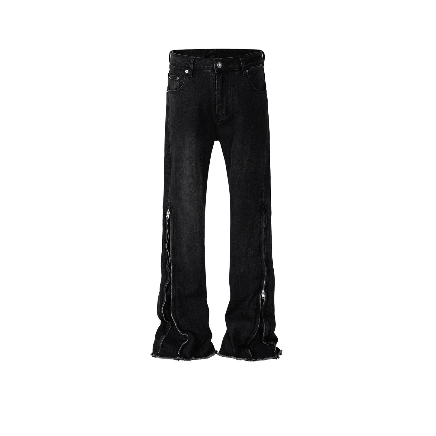 MIJKO Mens Vintage Pants MIJKO Design Trousers Zipper Wide Foot Jeans