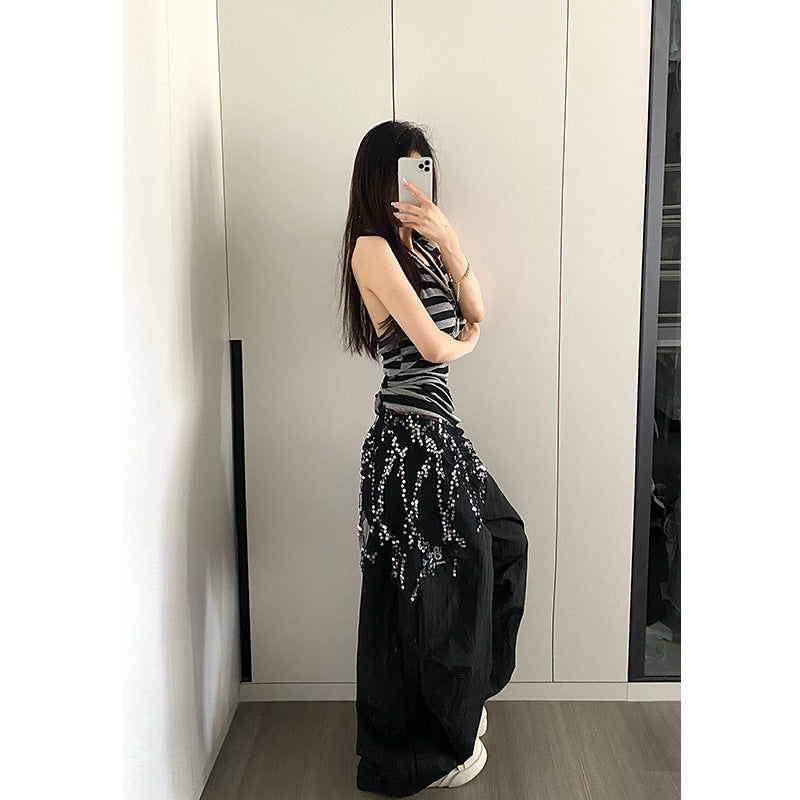 Women casual pants tassel sequin fart curtain loose