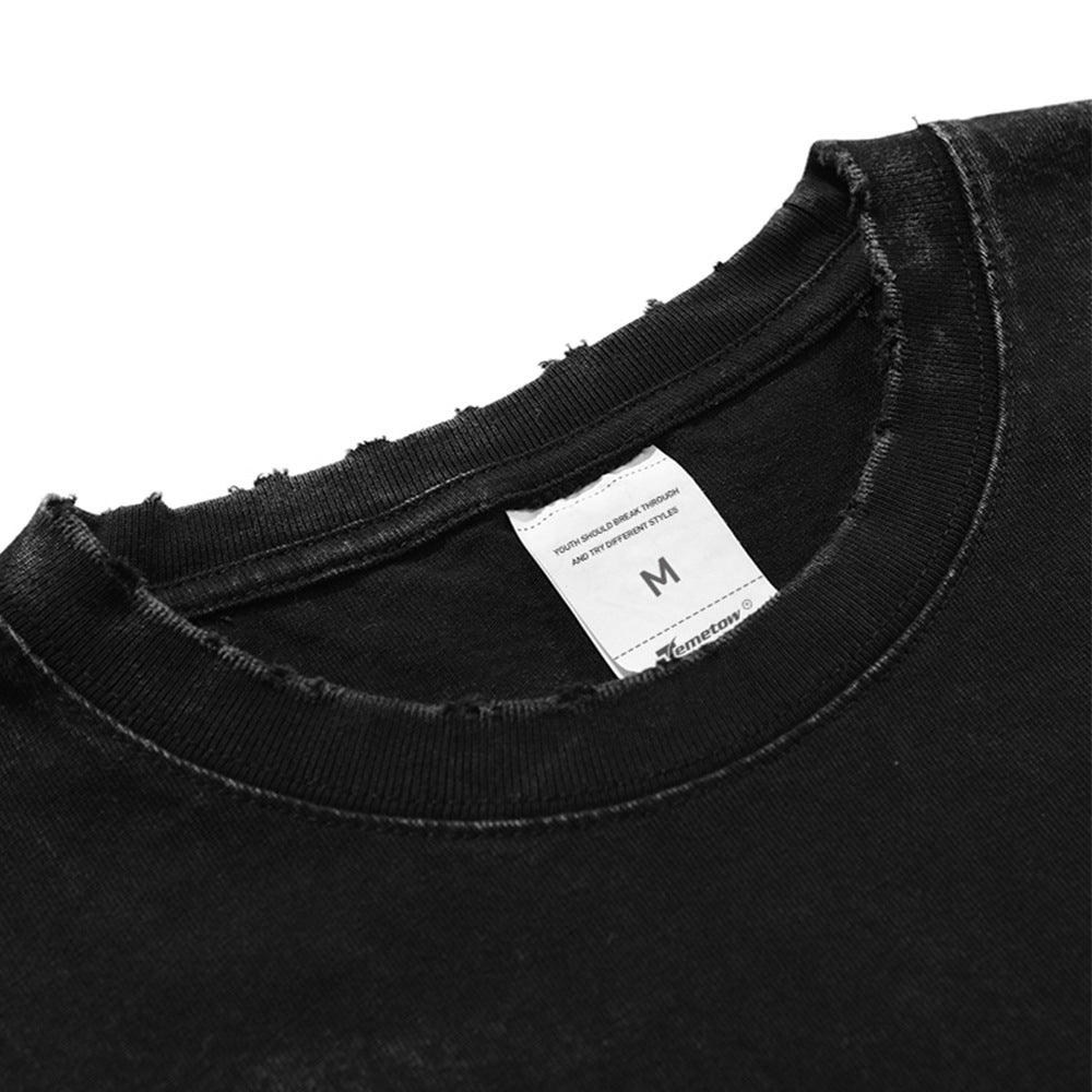 Mens T Shirts Washing Water Old Edge Grinding Loose