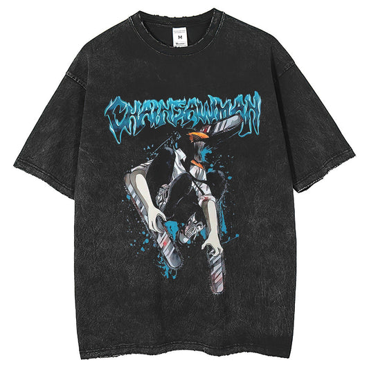 Mens T Shirts Anime Chainsaw Man Print Short Sleeve T-Shirt Loose