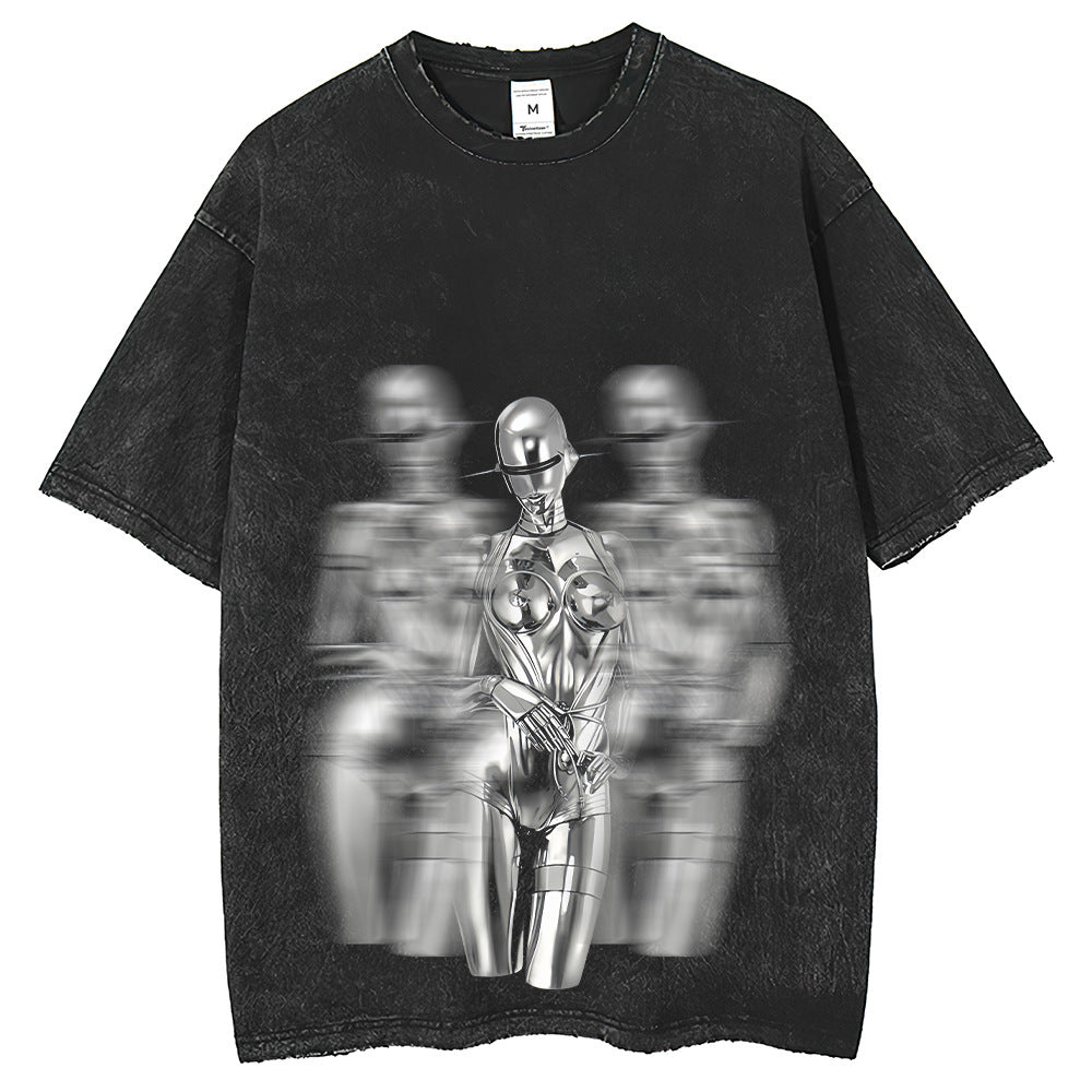 Men T Shirts Short Sleeves Washed Old Retro Loose T-Shirts