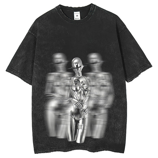 Men T Shirts Short Sleeves Washed Old Retro Loose T-Shirts