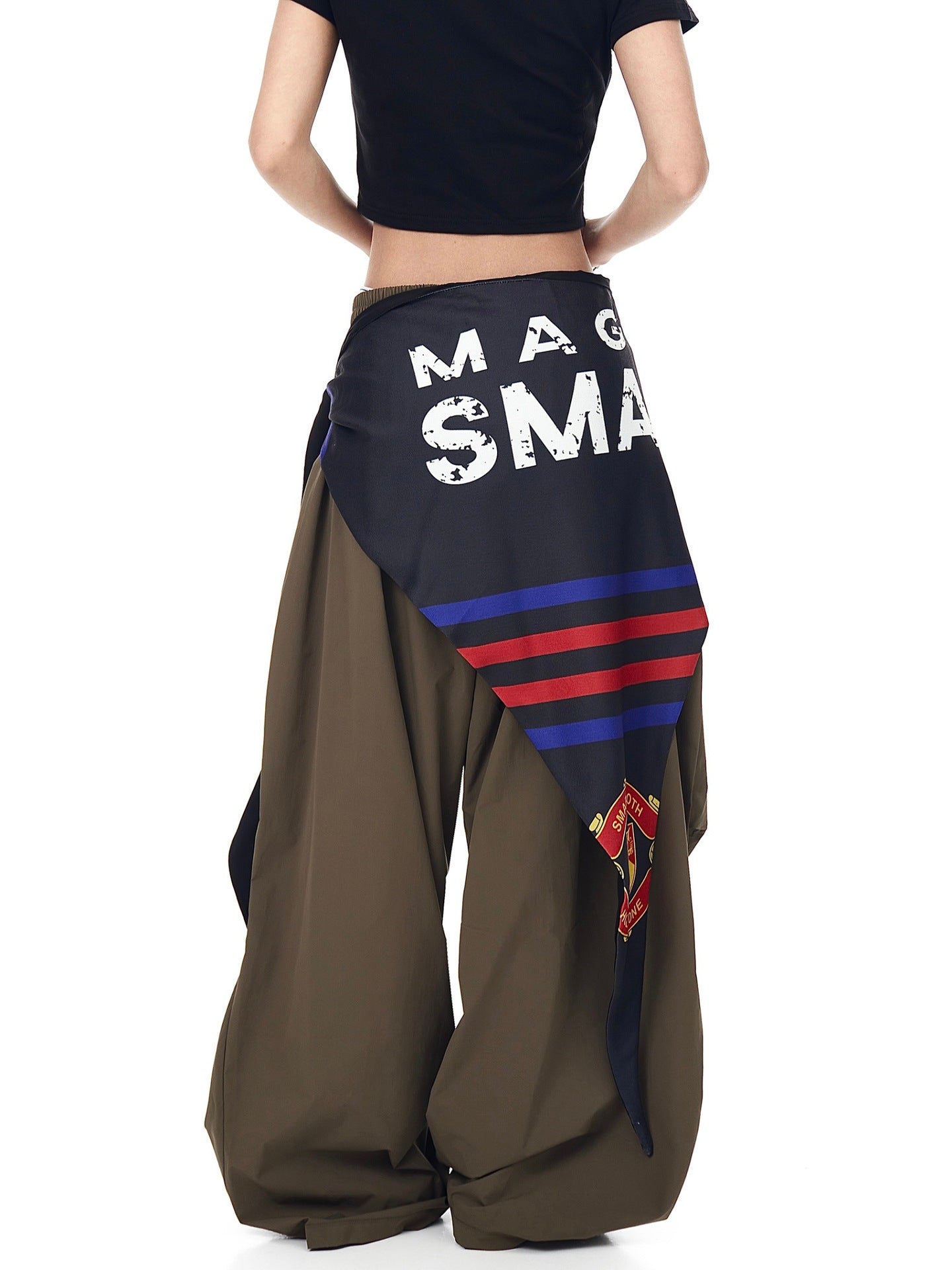 Women casual pants retro hip hop scimitar pants overalls wide leg pants