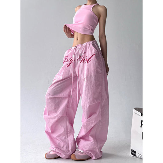 Women casual pants overalls summer retro loose wide-leg pants