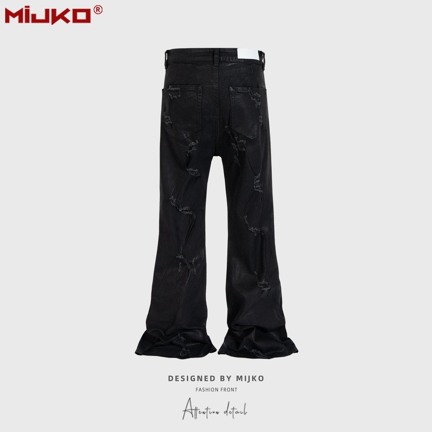 MIJKO Mens Vintage Pants Rotten Ripped Brush Wax Bootcut Jeans