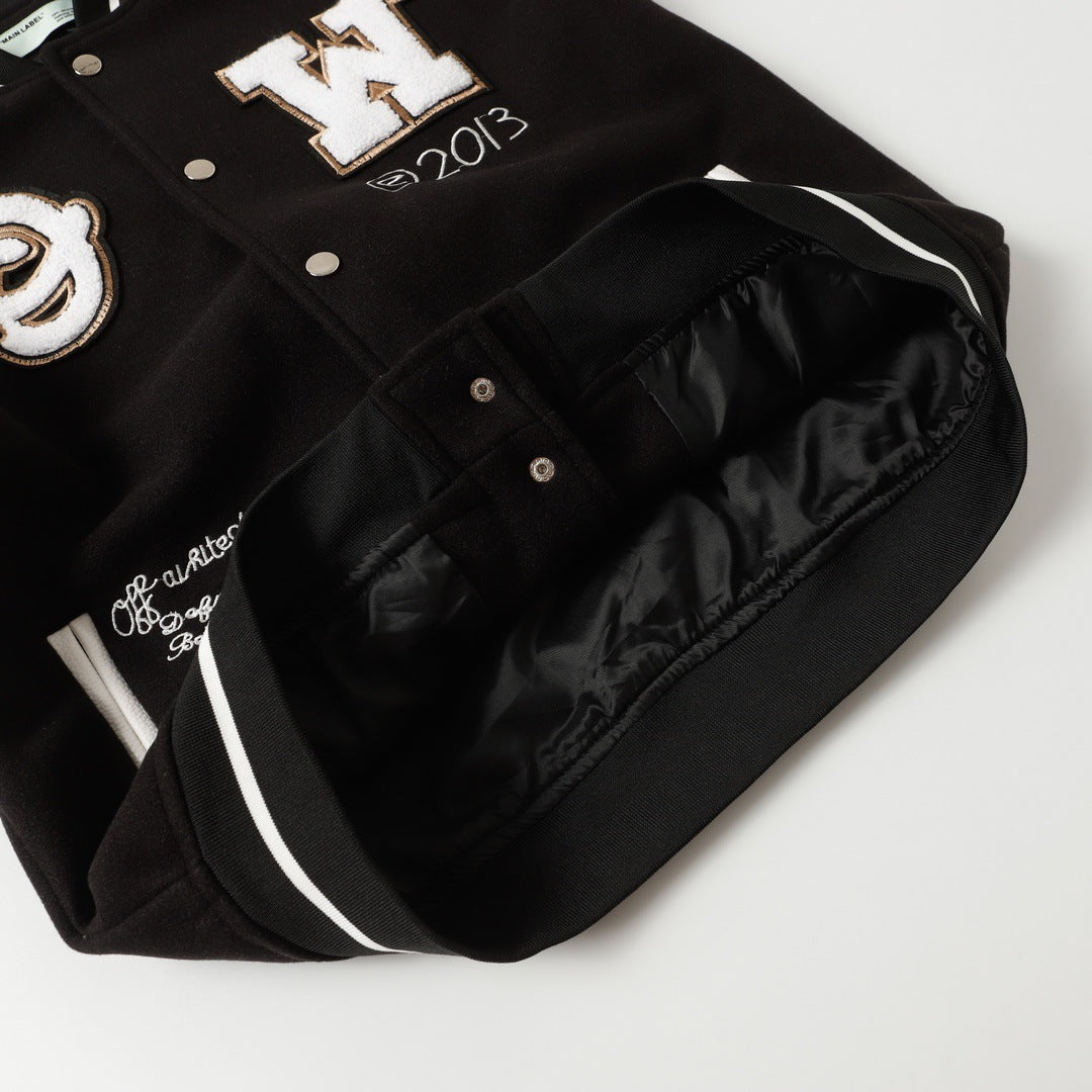 Off White Jacket Spring Autumn OW Witch Group Towel Embroidered Baseball Jacket Jacket