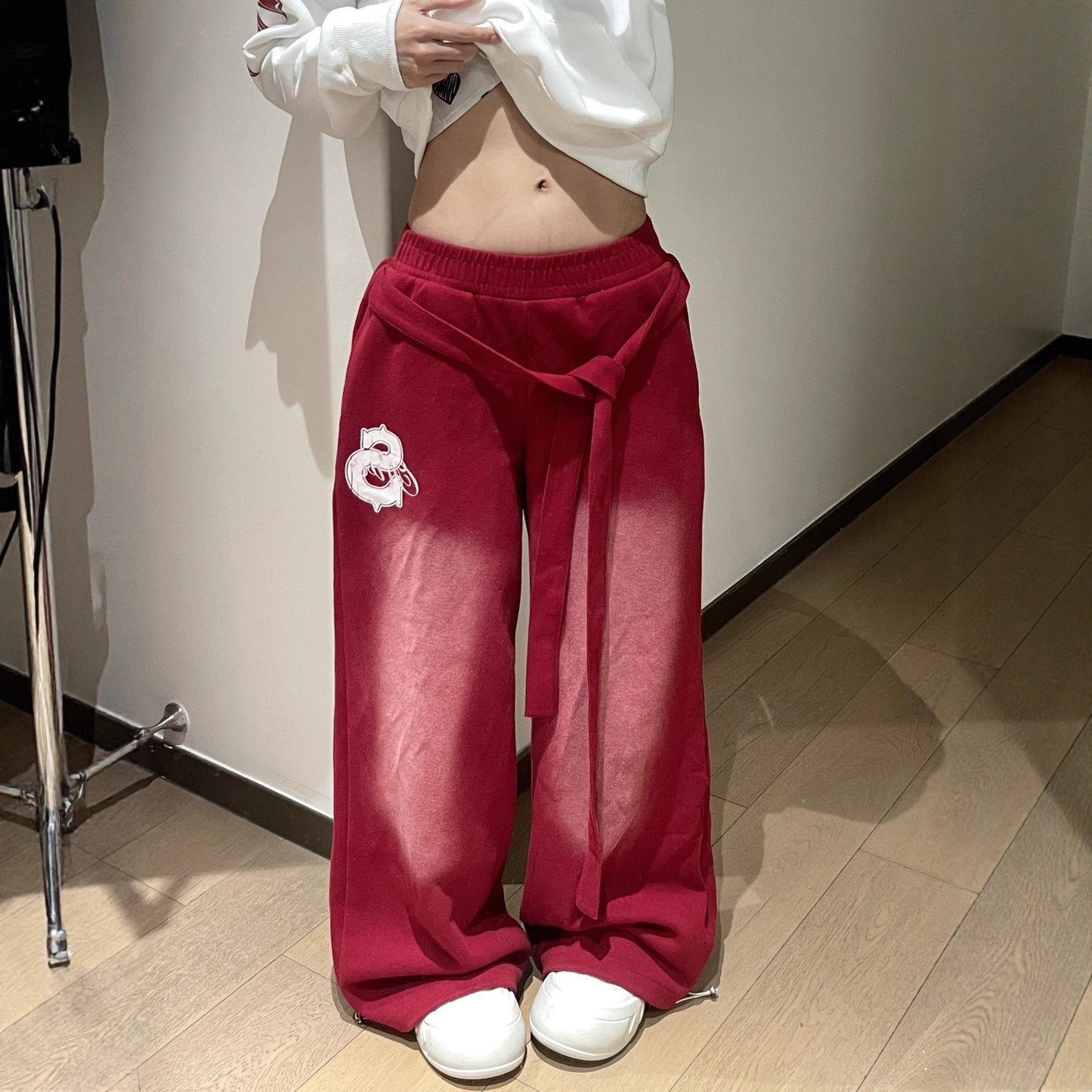 Women casual pant strap retroloose