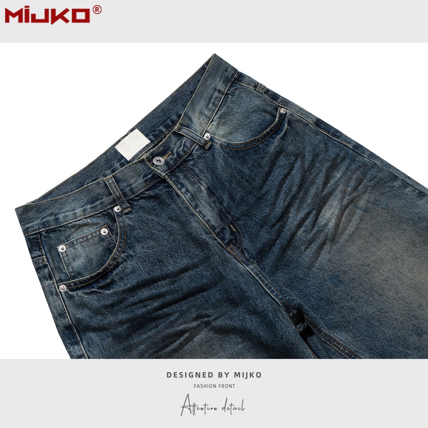 MIJKO Mens Vintage Pants Washed Water Old Embroidered Unisex Pants