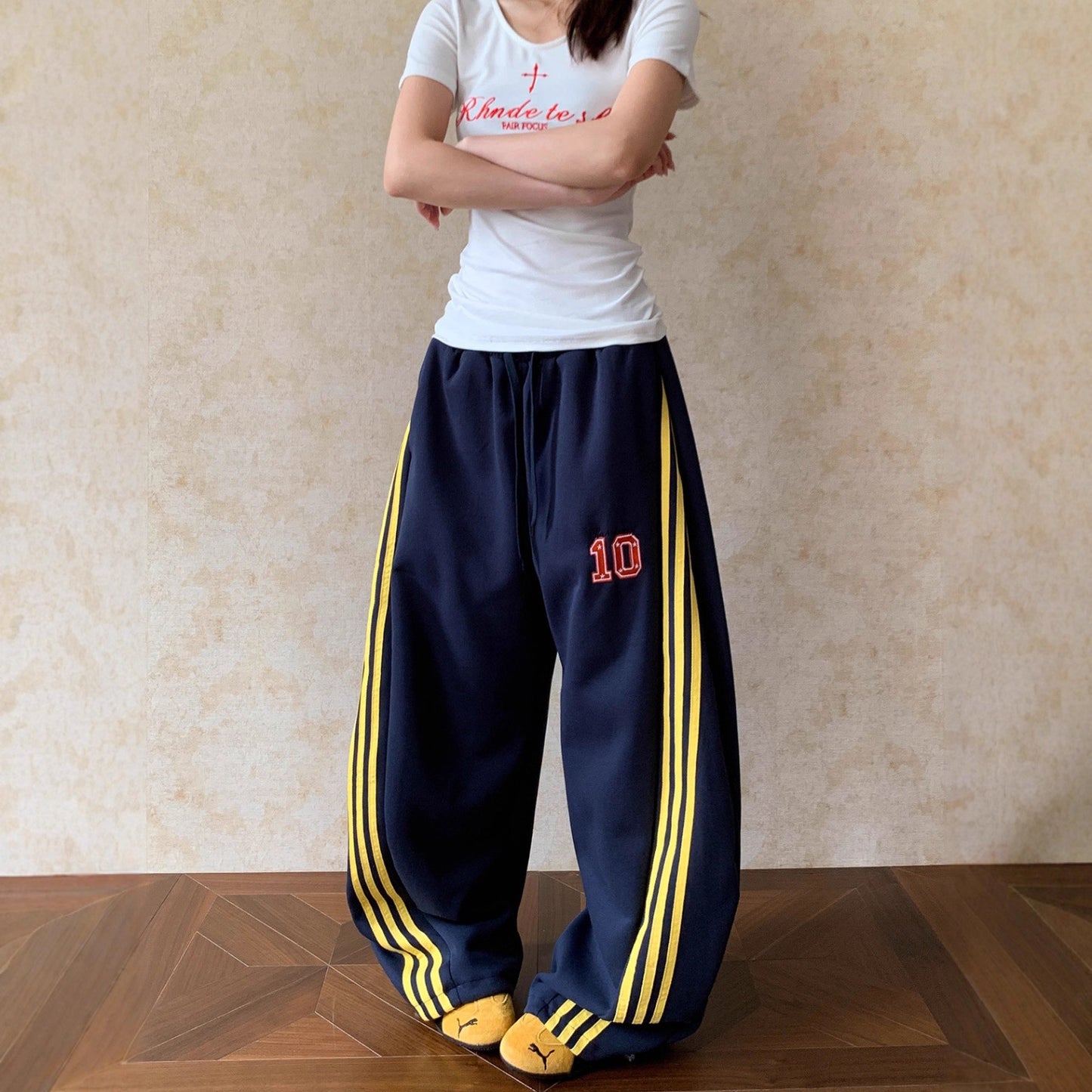 Women casual pant looseretrocontrast colorstripes