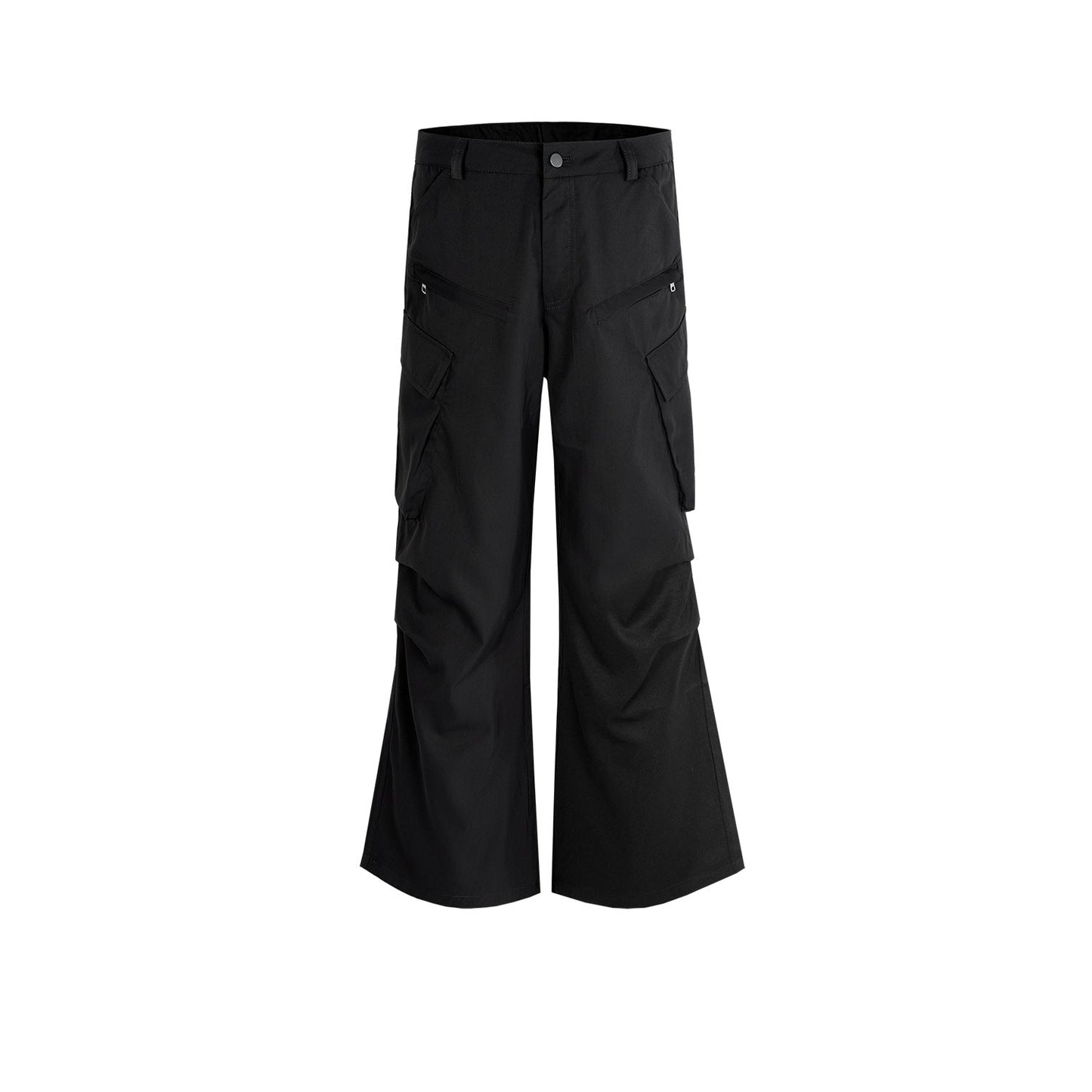 MIJKO Mens Vintage Pants MIJKO Multi-Pocket Trousers Pleated Zipper Flared Wide Feet High Street Casual Pants