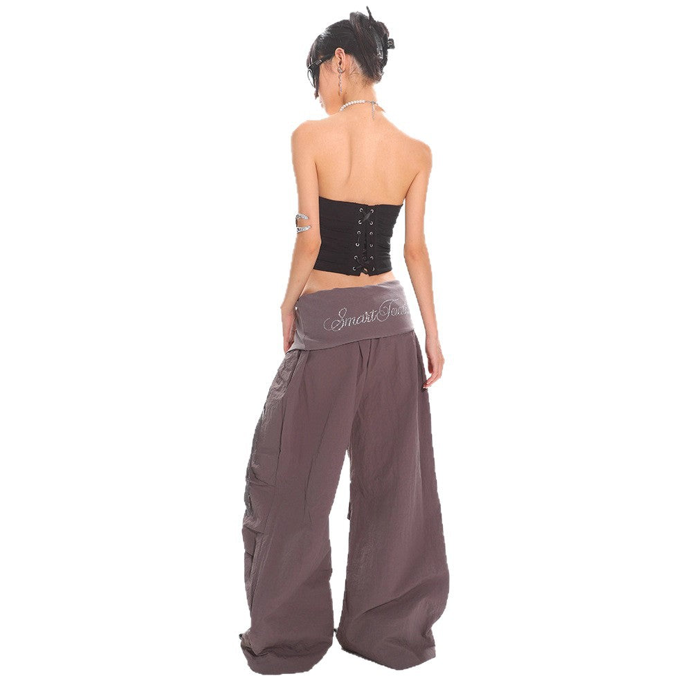 Women casual pants high waist paratrooper pants wide leg women